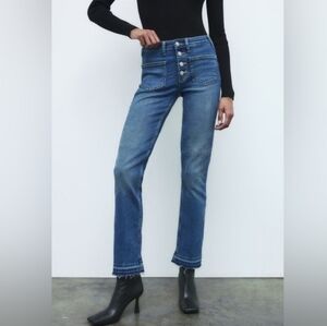 Zara The Low Rise Bootcut Jeans Blue Button Fly Frayed Hem Size 10 NWT